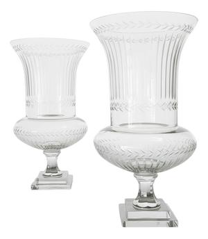 Large Antique French Belle Epoque Glass Crater Amphora Vases in the style of Baccarat, 1900s, Set of 2