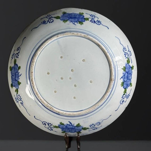 Large Japanese Hand-Painted Blue and White Dish, 19th Century For Sale - Image 10 of 11