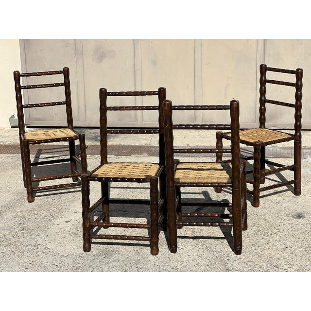 Turned Wood Spool Chairs attributed to Charles Dudouyt, 1940s, Set of 4 For Sale - Image 11 of 11