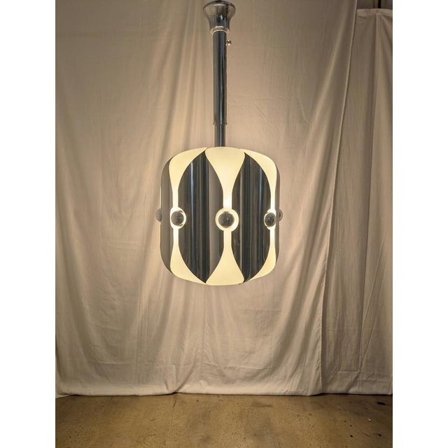 Vintage Chromed Steel Pendant Lamp with 8 Lights, 1970s For Sale - Image 5 of 8