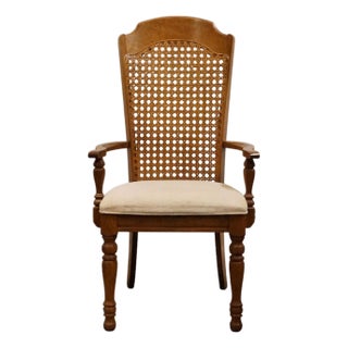 Singer Furniture Solid Golden Oak Mediterranean Cane Back Dining Arm Chair 505-07 For Sale