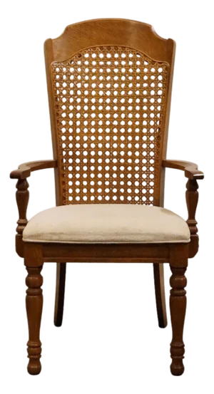 Singer Furniture Solid Golden Oak Mediterranean Cane Back Dining Arm Chair 505-07