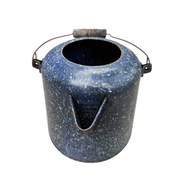 Vintage Large Blue Speckled Enamel Federal Graniteware Coffee Pot For Sale - Image 10 of 10