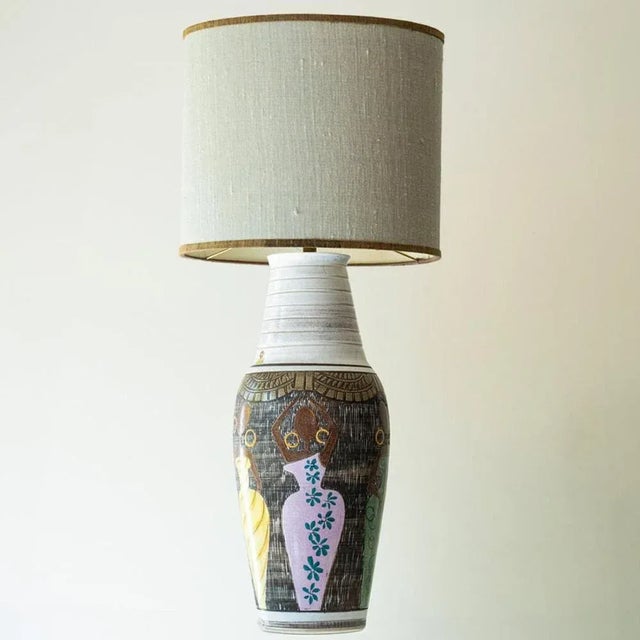 Ceramic Floor Table Lamp with Silk Lampshade attributed to R. Houben, 1970s For Sale - Image 6 of 10