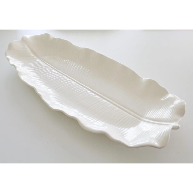 Metlox Manufacturing Company Large Ceramic Banana Leaf Serving Platter Lotus White by Metlox For Sale - Image 4 of 15