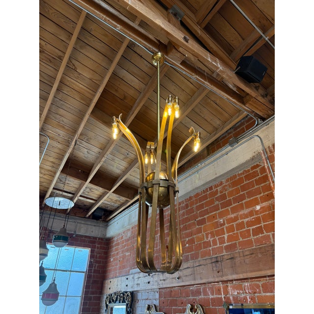 Metal Solid Brass Sculptural Chandelier in Style of Guglielmo Ulrich,circa 1970s For Sale - Image 7 of 7