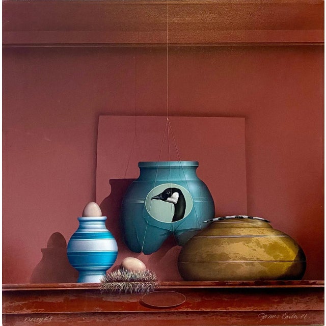 James Carter, Trompe L'oeil Airbrush Painting on Canvas Duck Decoy Fishing Lure James Carter 1986 For Sale