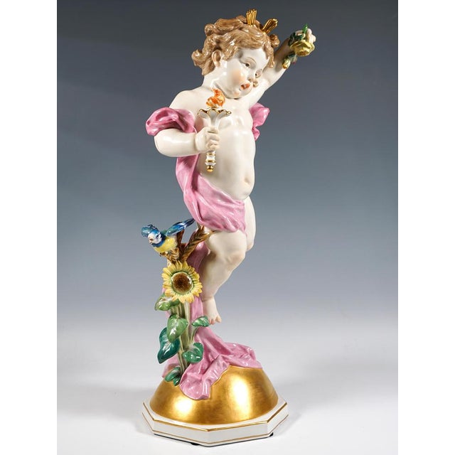 Large Putto the Day Figure in Porcelain attributed to Heinrich Schwabe for Meissen, 1930s For Sale - Image 6 of 11