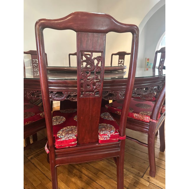 2000 - 2009 Dark Rosewood Dragon Oriental Table With Lazy Susan for 10 For Sale - Image 5 of 8