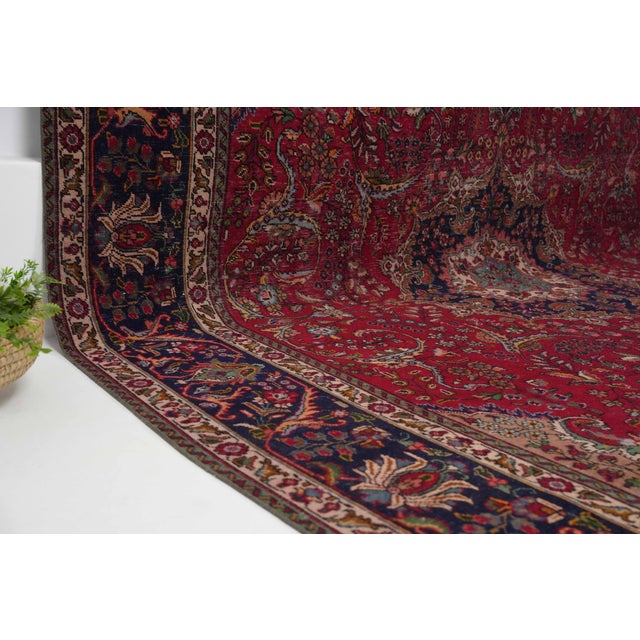 1970s 1970s Vintage Persian Handmade Wool 10x13 Red Area Rug For Sale - Image 5 of 11