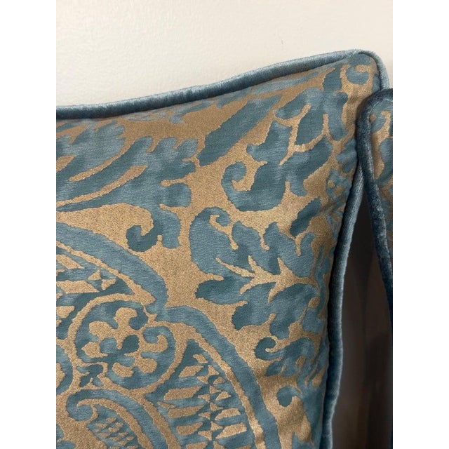 Melissa Levinson Authentic Fortuny Aquamarine Velvet & Gold Pillows, Italy, 21st Century For Sale - Image 4 of 14