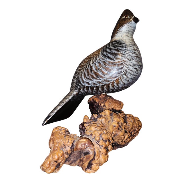 1990s Vicki Hughes, Signed, Hand‑Carved Ruffed Grouse Sculpture — Wildlife Art For Sale
