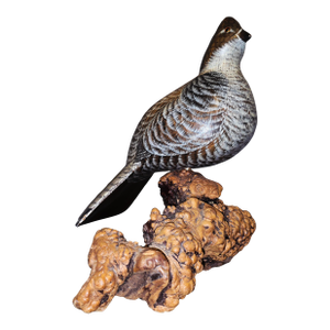 1990s Vicki Hughes, Signed, Hand‑Carved Ruffed Grouse Sculpture — Wildlife Art
