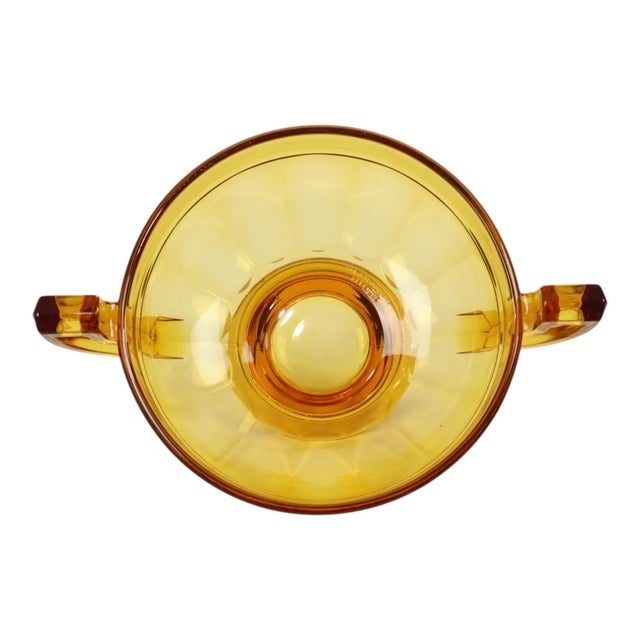 Art Deco fruit bowl or centerpiece made of amber-colored pressed glass, named Noémie, from the Luxval series by Val Saint...
