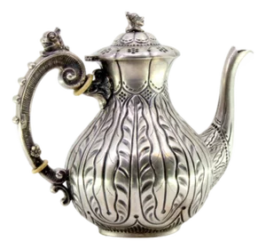 Silver Coffee Pot with Relief Engraving and Handle Lid with Dragon Figure