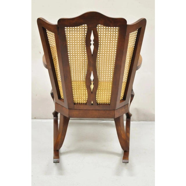 Brown Antique Victorian Walnut and Cane Carved Rocker Rocking Chair W/ Queen Anne Legs For Sale - Image 8 of 10
