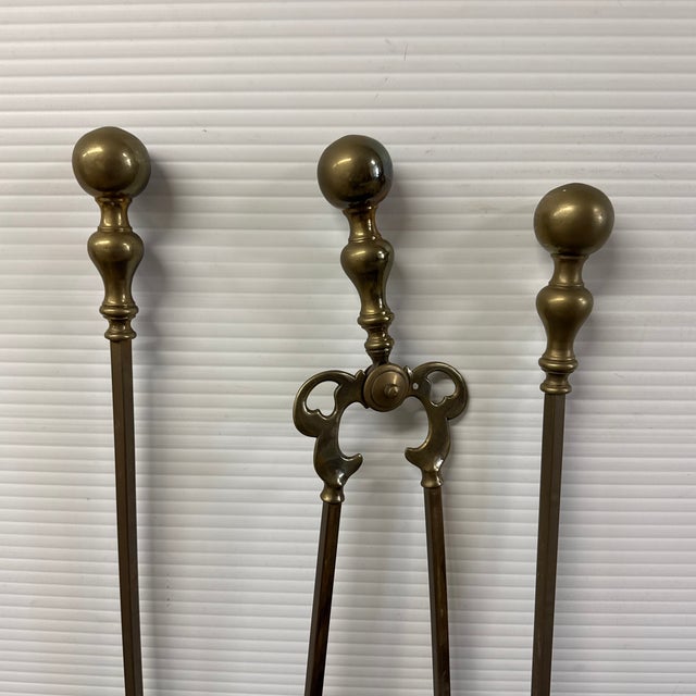 Brass Fireplace Fender + Three-Piece Tool Set, Vintage For Sale - Image 9 of 12