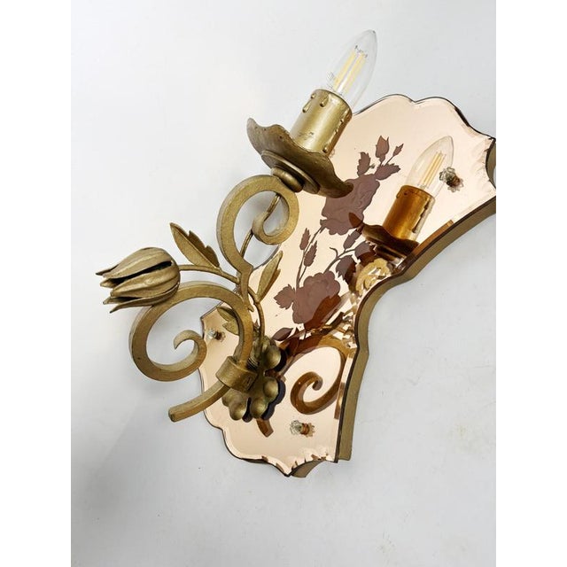 Art Deco Wall Sconces in Patinated Gold Metal and Glass, France, 1950, Set of 2 For Sale - Image 13 of 14