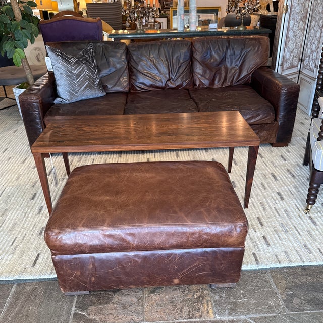 2010s Restoration Hardware Maxwell Brompton Leather Ottoman, Cocoa For Sale - Image 5 of 12