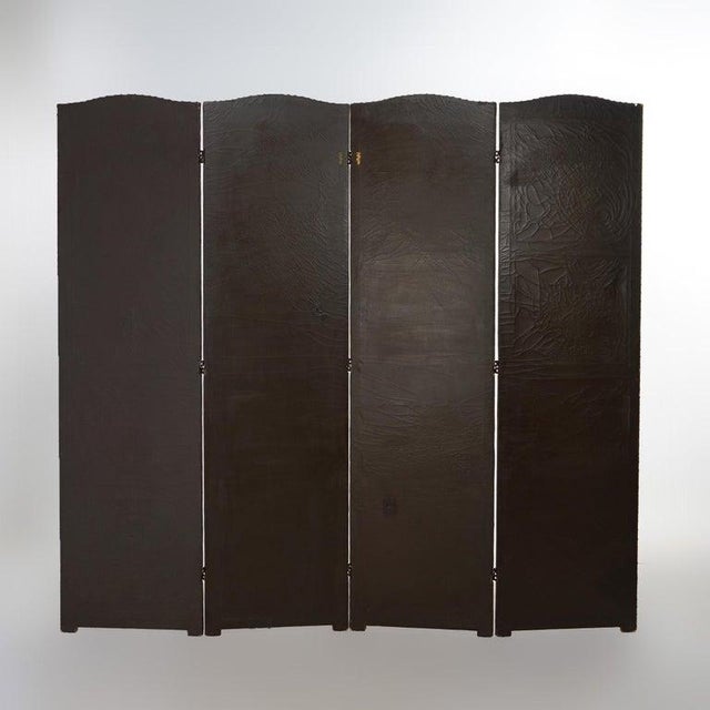 Arts & Crafts Polychromed Leather Folding Screen With Floral Design C1920 For Sale - Image 6 of 11