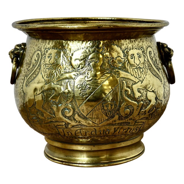 19th Century Gothic Brass Jardiniere with Shields For Sale