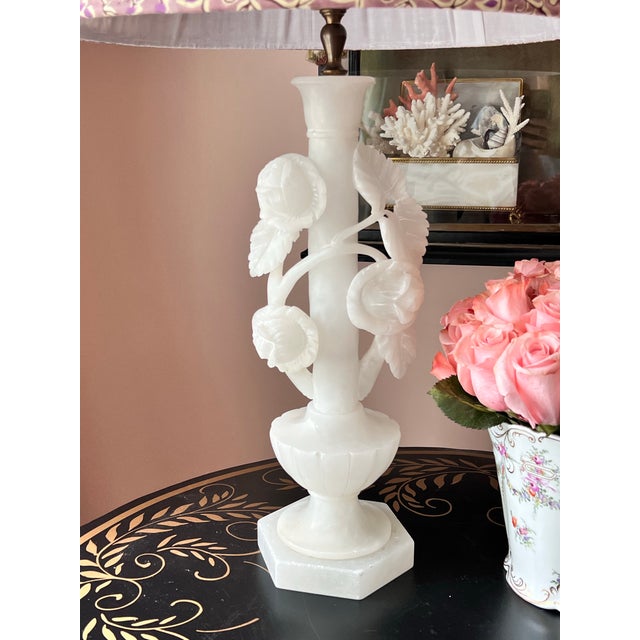 Vintage White Carved Alabaster Lamps - a Pair For Sale - Image 9 of 12