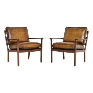 Vintage Scandinavian Rosewood and Leather Armchairs from Frederik Kayser, 1960s, Set of 2 For Sale