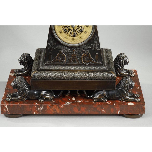 Black Charles X Obelisk Clock in Patinated and Gilt Bronze, 1820s For Sale - Image 8 of 18