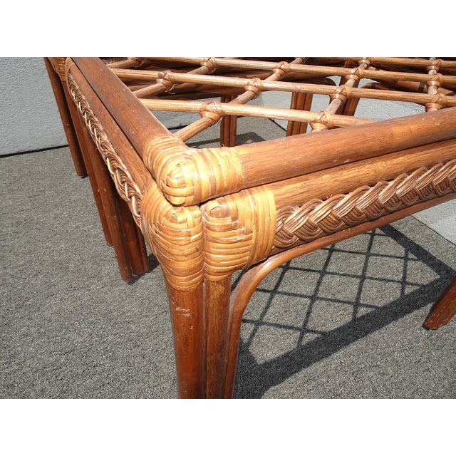 Brown Vintage Mid Century Modern Rustic Bamboo Rattan Brown End Tables - a Pair For Sale - Image 8 of 13