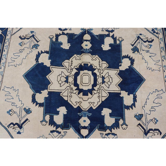 Navy Blue Oushak Vintage Rug With Traditional Medallion Design For Sale In Atlanta - Image 6 of 16