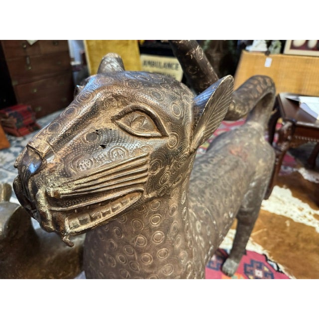 Antique Pair of Bronze Royal Leopard Sculptures From Benin For Sale - Image 15 of 18