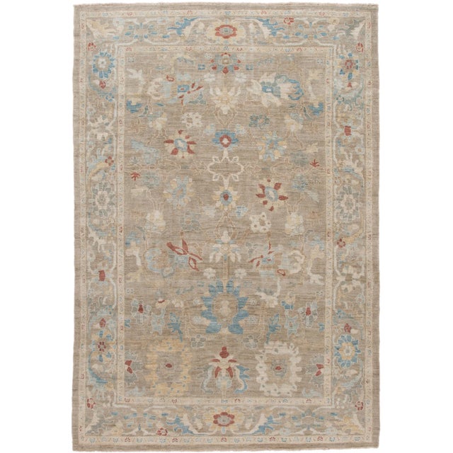 Modern Floral Sultanabad Handmade Wool Rug For Sale - Image 10 of 10
