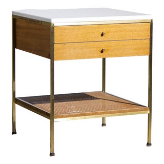 Paul McCobb for Calvin Irwin Group Model 8714 Mid Century Bleached Mahogany, Cane, Brass and Glass Nightstand For Sale