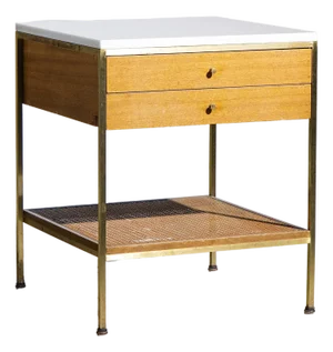 Paul McCobb for Calvin Irwin Group Model 8714 Mid Century Bleached Mahogany, Cane, Brass and Glass Nightstand