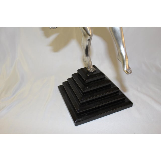 1990s Silvered Bronze Art Deco Dancer on Black Marble Pyramid Base After Fanny Rozet For Sale - Image 5 of 12