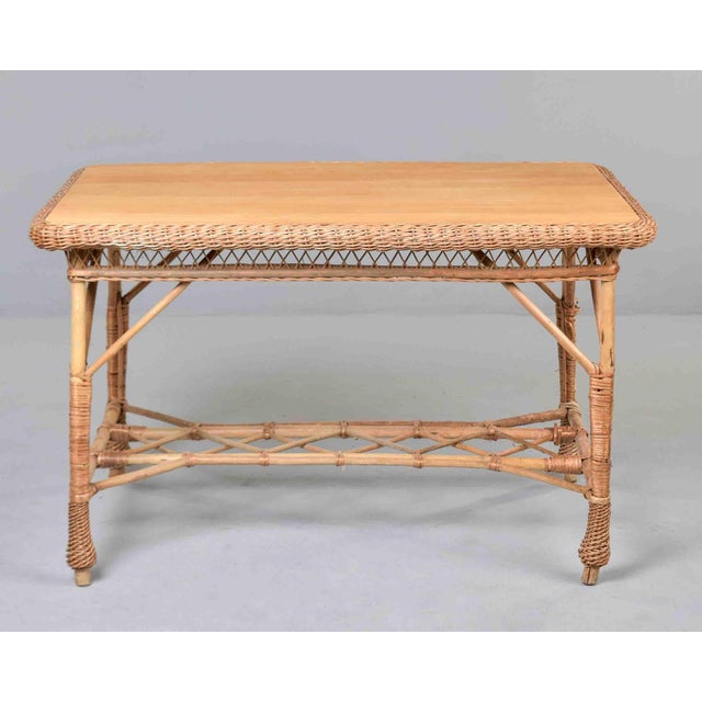 Brown Vintage French Wicker Table and Four Chairs For Sale - Image 8 of 12