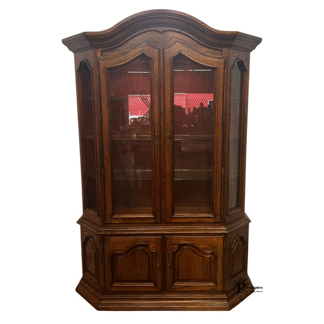 French Provincial Vintage Century French Country Style Oak Display / China Cabinet For Sale - Image 3 of 11
