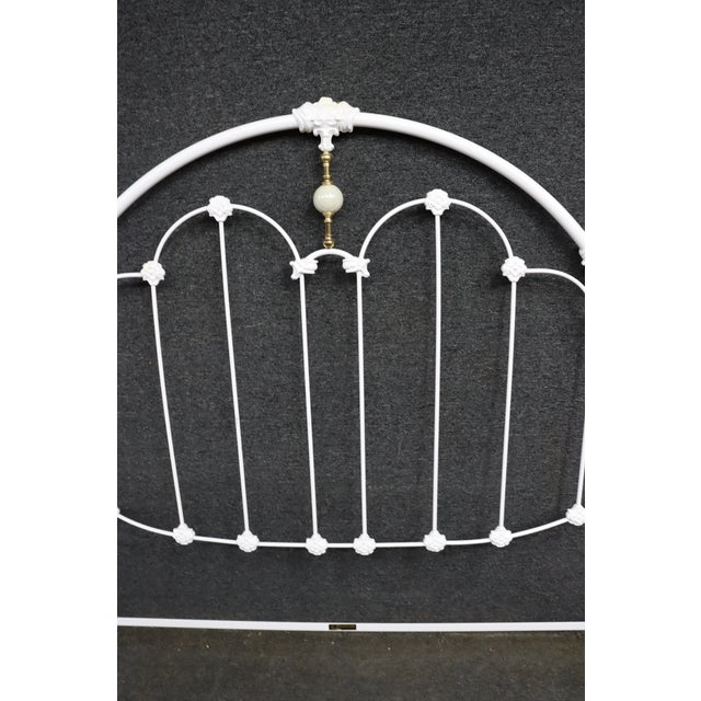 Victorian Style White Iron and Brass Twin Bed Headboard For Sale - Image 4 of 13