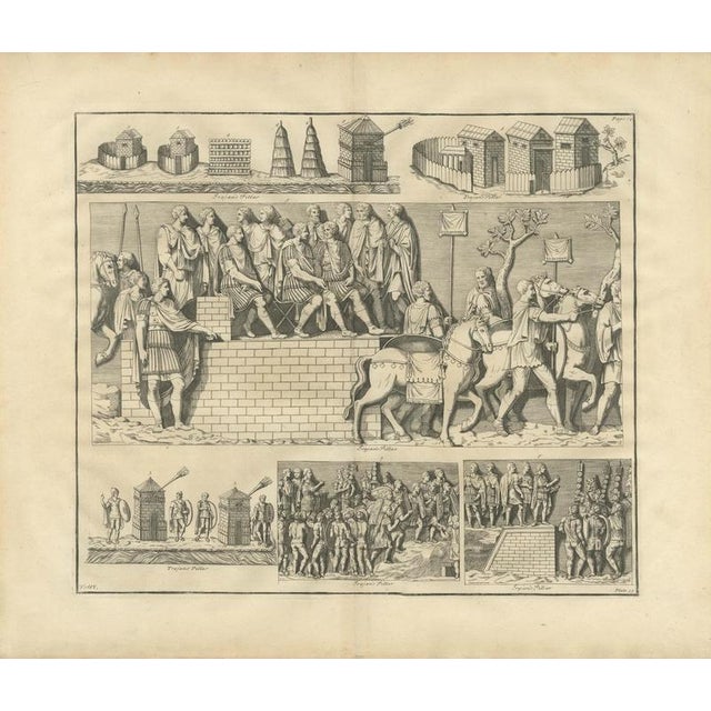 Baroque Montfaucon, Roman Camp Towers, Huts and Officers on a Tribunal, Trajans Column, 1722, Engraving For Sale - Image 3 of 8