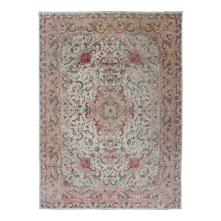Wool & Silk Vintage Fine Tabriz Design Medallion Rug With Intricate Florals For Sale