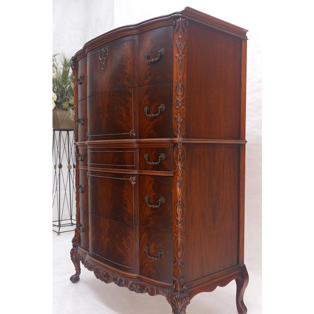 Wood Tall Carved Mahogany Chinese Chippendale Style Bow Front High Chest Dresser For Sale - Image 7 of 18