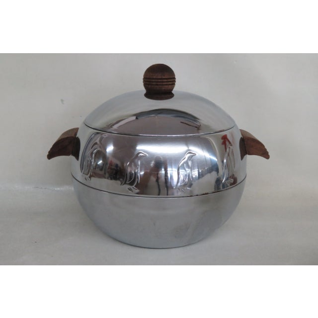 Mid Century Double Walled Penguin Ice Bucket Wood Handles and Lid Knob For Sale - Image 9 of 12