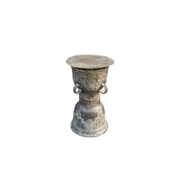 Folk Art Antique Flores Moko Drum Pedestal Bronze With Natural Patina For Sale - Image 3 of 10