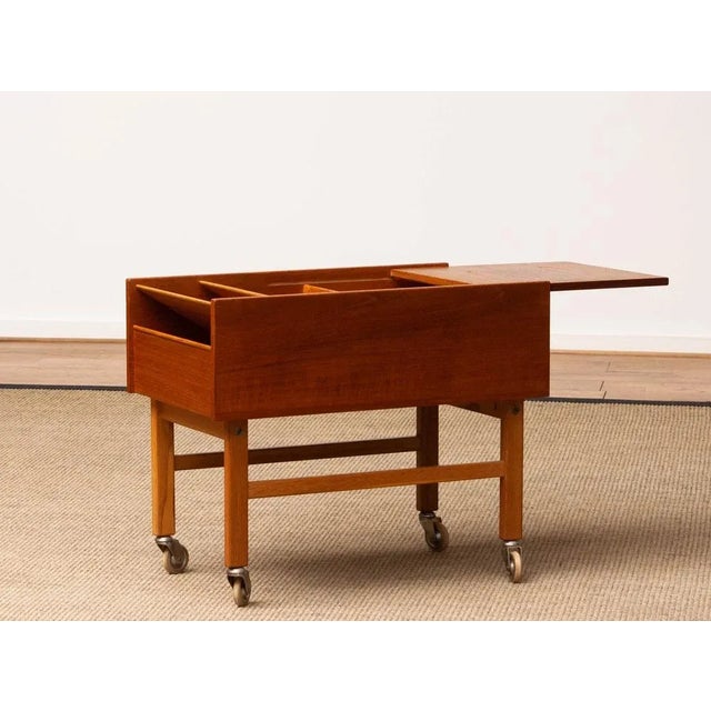 Teak and Oak Side Table with Magazine Storage and Sliding Top, Denmark, 1960s For Sale - Image 6 of 9