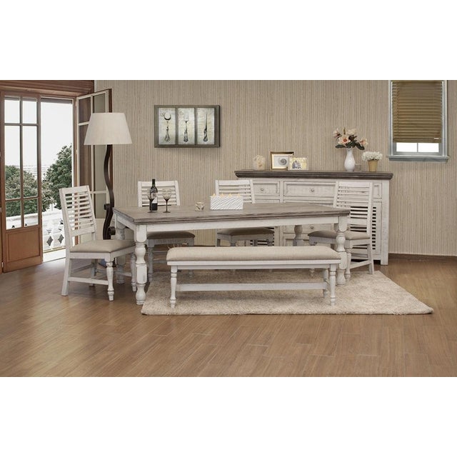 Stonegate Collection: Two-toned hand distressed white with warm stone stained tops Solid Pine wood with distressed white...