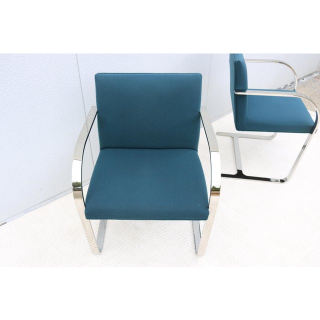 Ludwig Mies Van Der Rohe Brno Flat Bar Chairs in Blue Fabric by Gordon, a Pair For Sale - Image 16 of 18