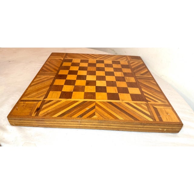 Large High Quality Antique Handmade Wooden Marquetry Gaming Chess Checker Board For Sale In New York - Image 6 of 9