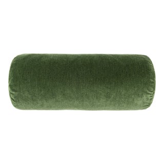 Scalamandre 21" x 7" Tudor Velvet Bolster Pillow in Bottle Green For Sale