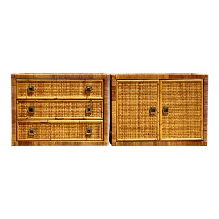 Vintage Coastal Wrapped Rattan Nightstands - a Pair For Sale
