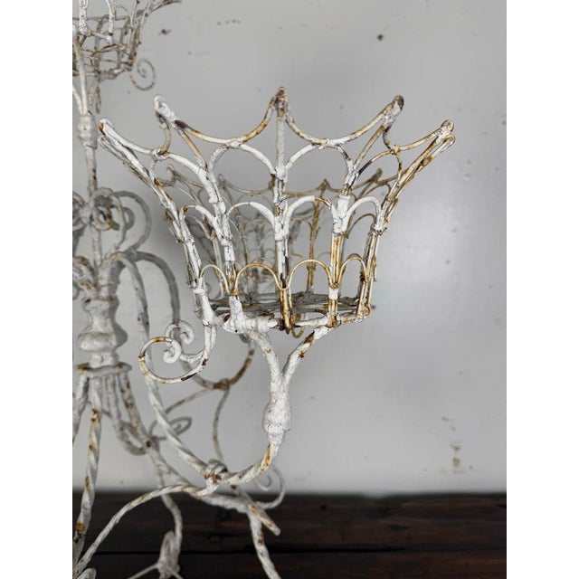 Metal French Provincial Wrought Iron Planter, Distressed White Metal, 1930s For Sale - Image 7 of 14
